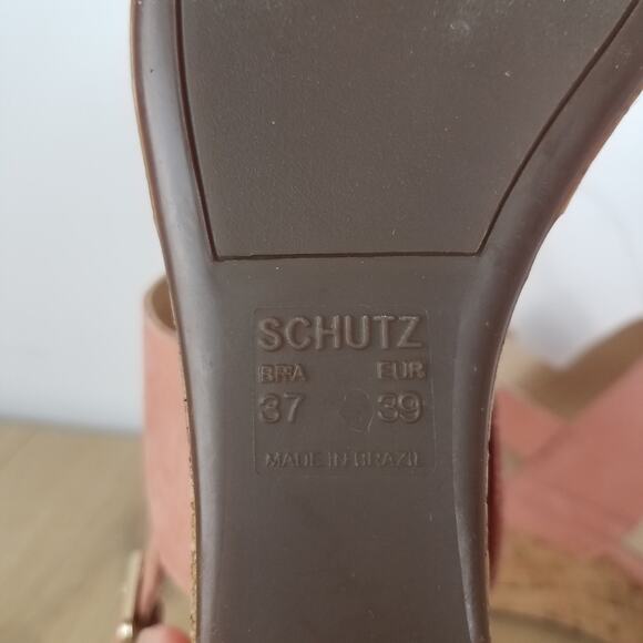 Schutz | Pink Suede Cork Wedge Sandals 8 - Picture 6 of 12